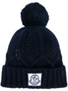 Moncler Gamme Bleu Ribbed Knit Bobble Hat - Blue