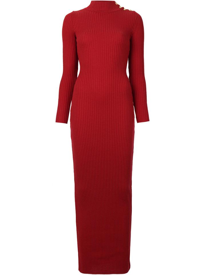 Balmain Ribbed Knit Dress - Red