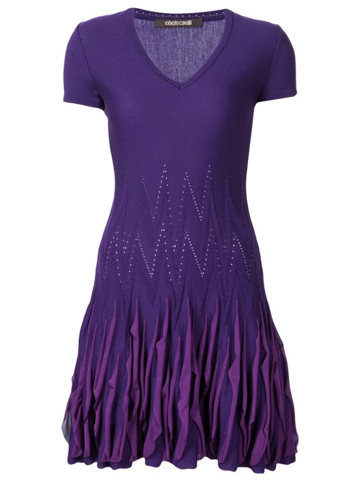 Roberto Cavalli Ruffled Knitted Mini Dress, Women's, Size: 40, Pink/purple, Elastodiene/viscose/wool