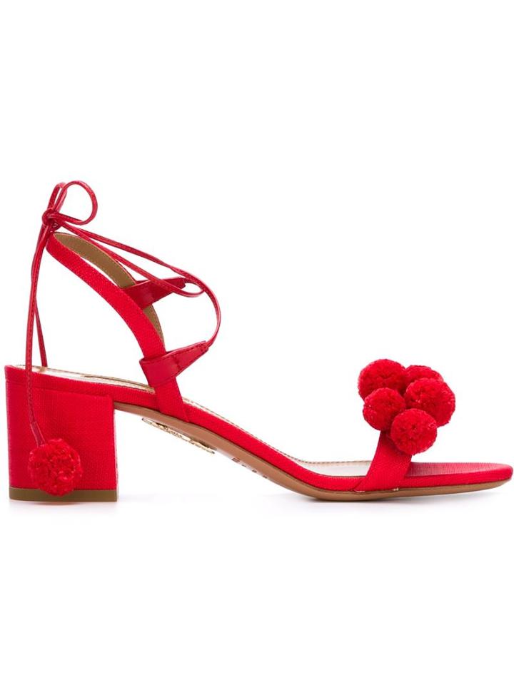 Aquazzura Pom Pom Ankle-tie Sandals