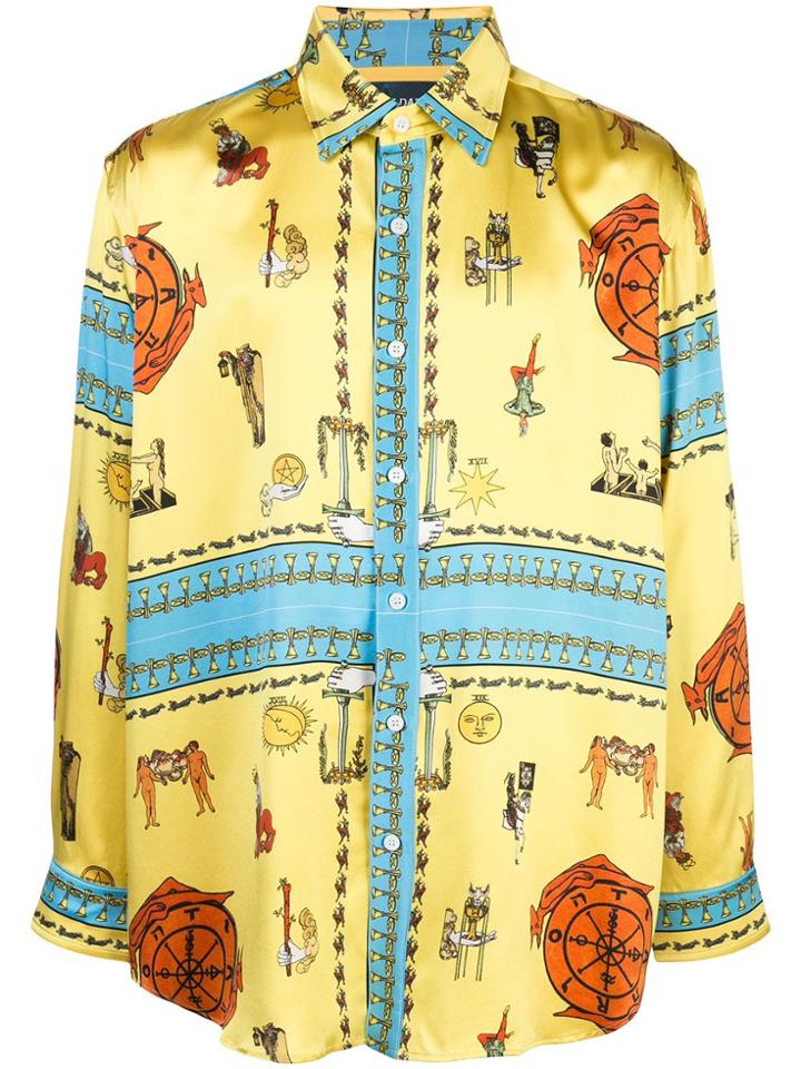 Lost Daze Tarot Print Silk Shirt - Yellow