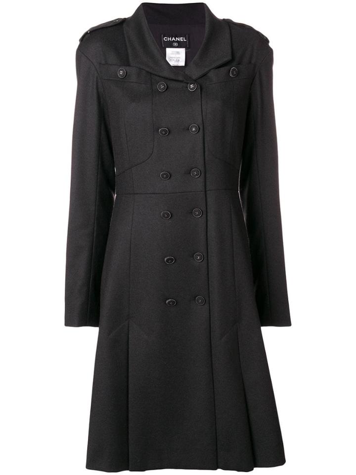 Chanel Vintage Box Pleats Flared Coat - Black