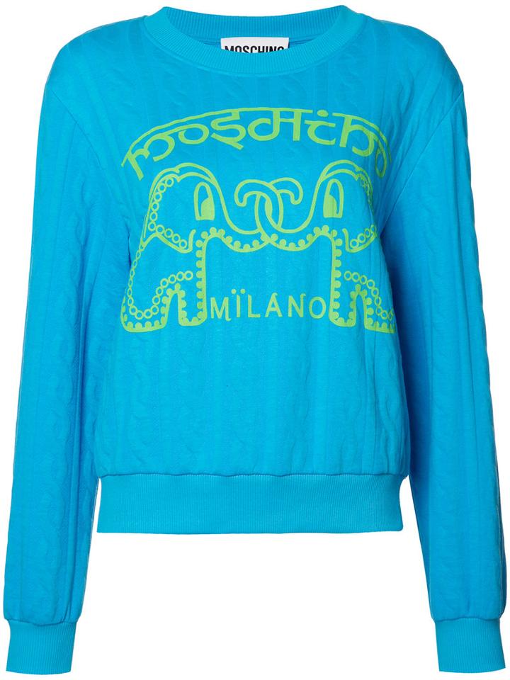 Moschino Elephant Cable Knit Jumper, Women's, Size: Xs, Blue, Cotton/polyester