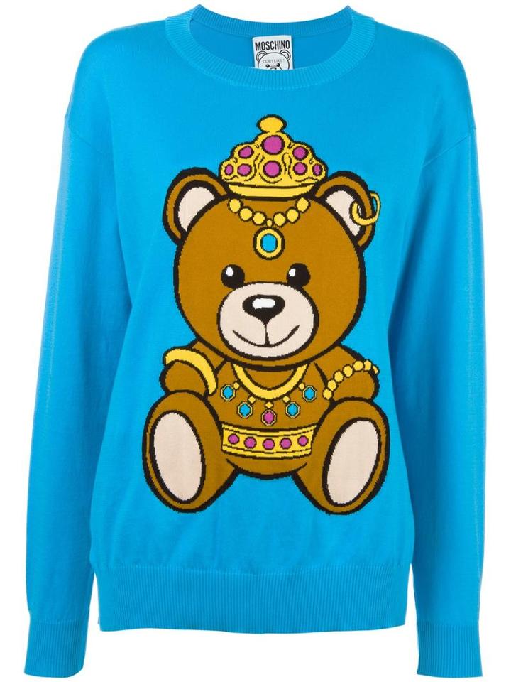 Moschino Bear Pattern Jumper, Women's, Size: Small, Blue, Cotton