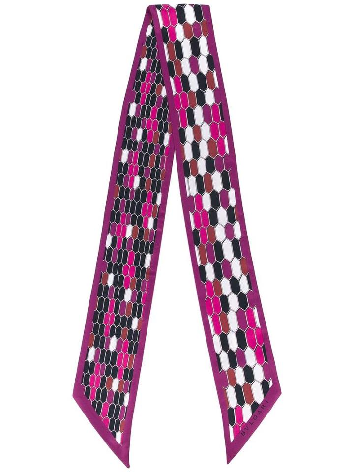 Bulgari Geometric Print Skinny Scarf, Women's, Pink/purple, Silk