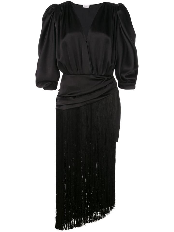 Magda Butrym Fringed Asymmetric Hem Dress - Black