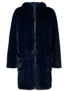 Liska Pallas Hooded Fur Coat - Blue