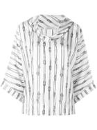 Max Mara Rope Print Wide Sleeve Folded Neck Blouse