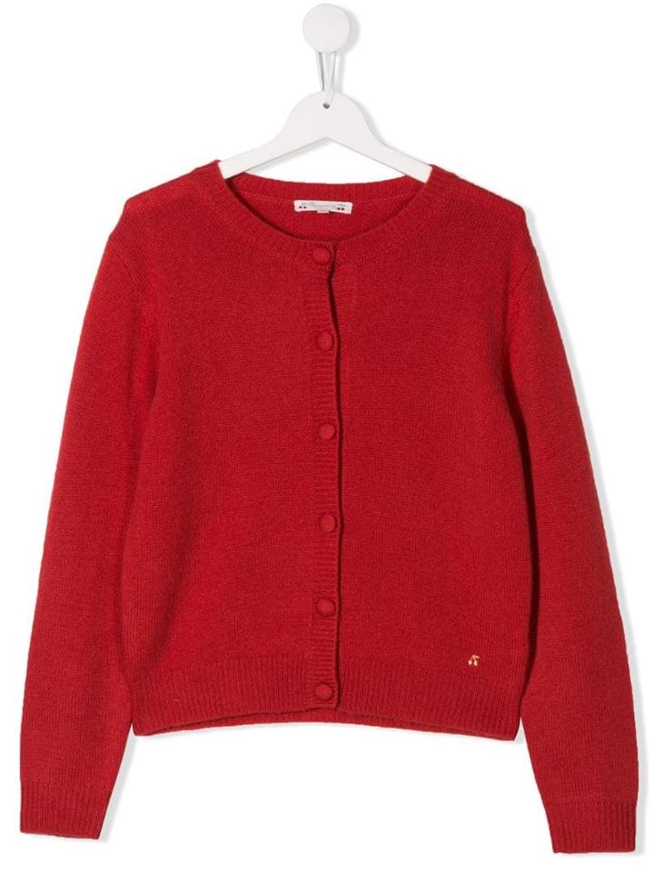 Bonpoint Teen Round Neck Cardigan - Red