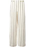 Polo Ralph Lauren - Striped Wide-leg Trousers - Women - Linen/flax/viscose - 8, Nude/neutrals, Linen/flax/viscose