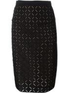 Roland Mouret Cut-out Pencil Skirt, Women's, Size: 14, Black, Cotton/viscose/acetate/spandex/elastane