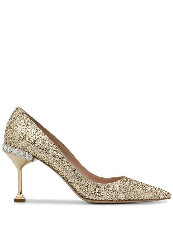 Miu Miu Embellished Glittered Pumps - Gold