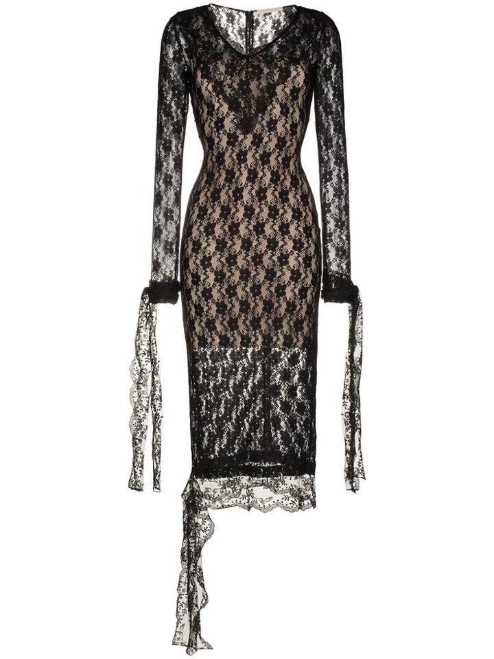 Christopher Kane Long-sleeved V-neck Lace Midi Dress - Black