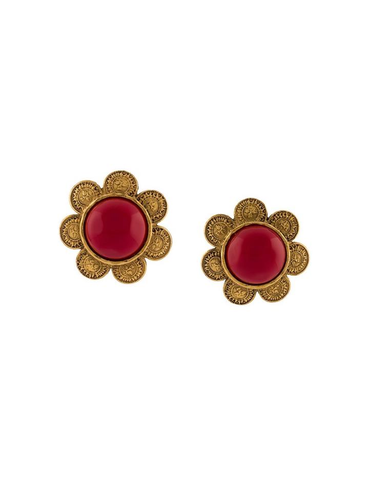 Chanel Vintage Sun Clip-on Earrings, Women's, Yellow/orange
