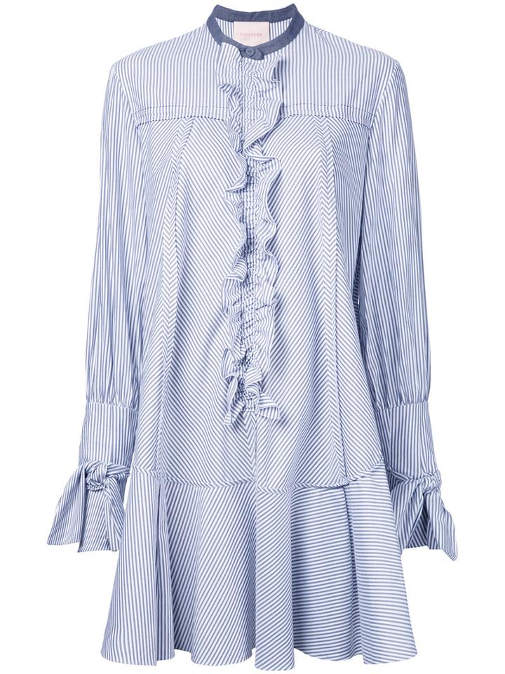 Roksanda Ruffled Trim Striped Shirt Dress, Women's, Size: 6, Blue, Cotton