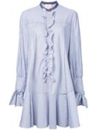 Roksanda Ruffled Trim Striped Shirt Dress, Women's, Size: 6, Blue, Cotton