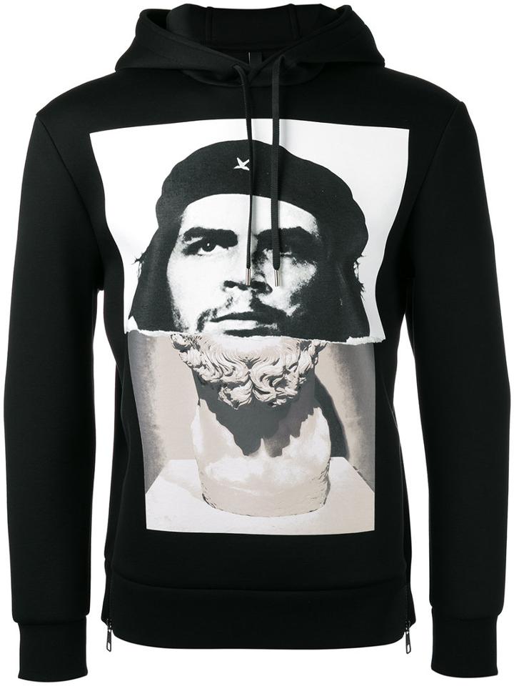 Neil Barrett Che Guevara Statue Print Hoodie, Men's, Size: Large, Black, Viscose