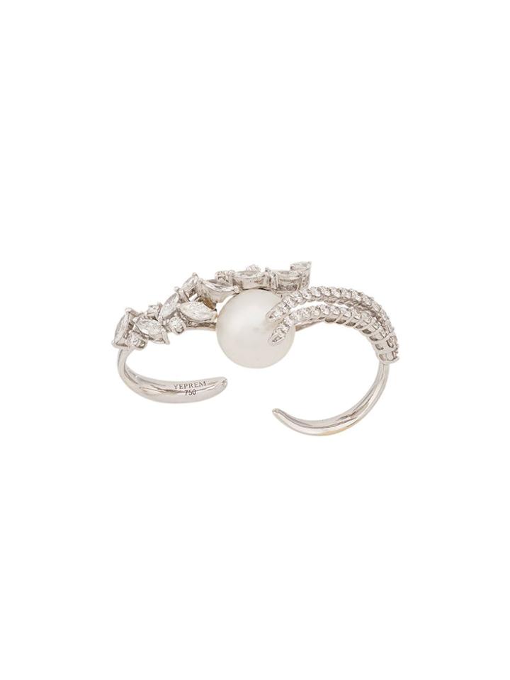 Yeprem Embellished Finger Cuff - White Gold