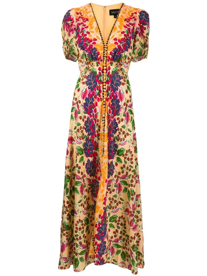 Saloni V-neck Floral Print Dress - Yellow