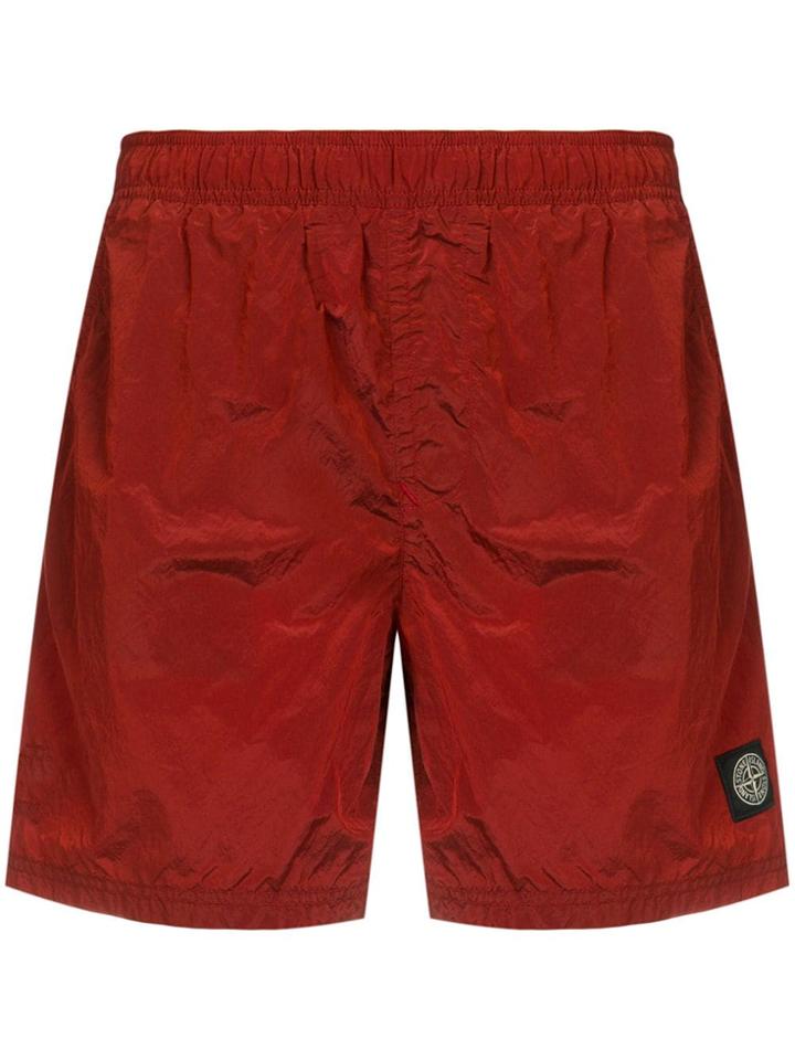 Stone Island Logo Patch Swim Shorts - Red
