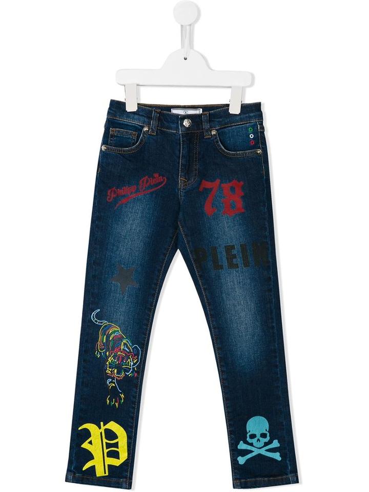 Philipp Plein Kids Printed Jeans, Boy's, Size: 10 Yrs, Blue