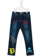 Philipp Plein Kids Printed Jeans, Boy's, Size: 10 Yrs, Blue