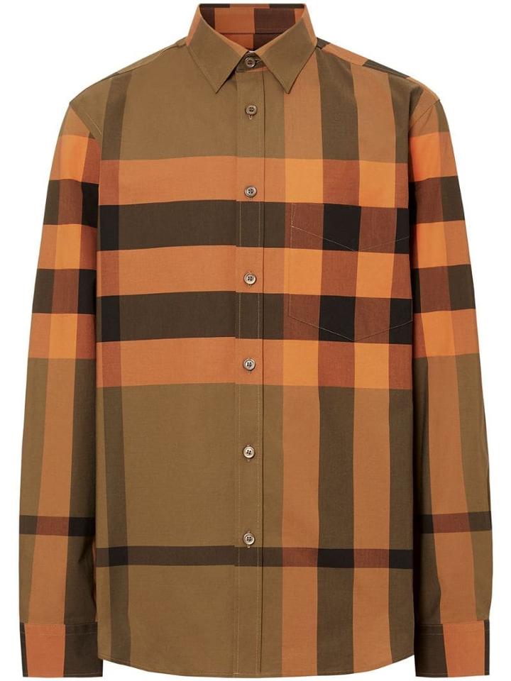 Burberry Check Stretch Cotton Poplin Shirt - Brown
