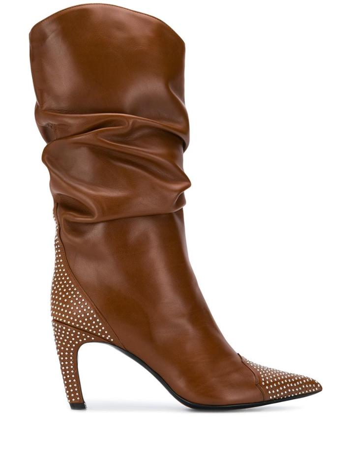 Aldo Castagna Ruched Studded Boots - Brown