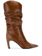Aldo Castagna Ruched Studded Boots - Brown