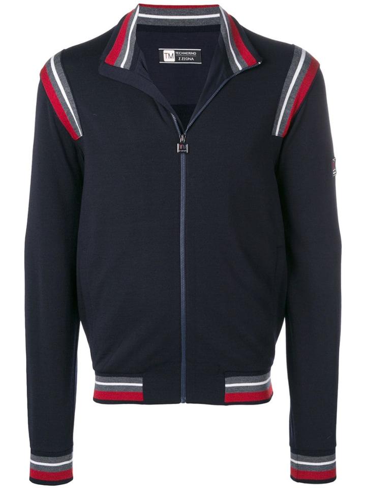 Z Zegna Techmerino Contrasting Stripes Zip Jumper - Blue