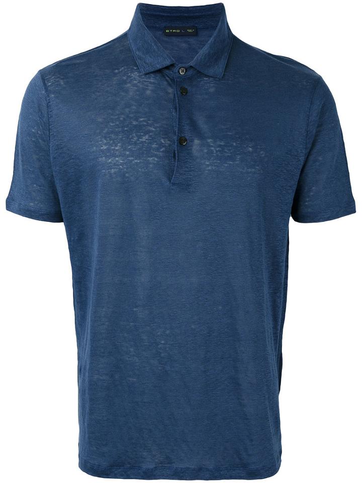 Etro Classic Polo Shirt, Men's, Size: Xxl, Blue, Linen/flax