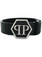 Philipp Plein Large Logo Buckle Belt - Black