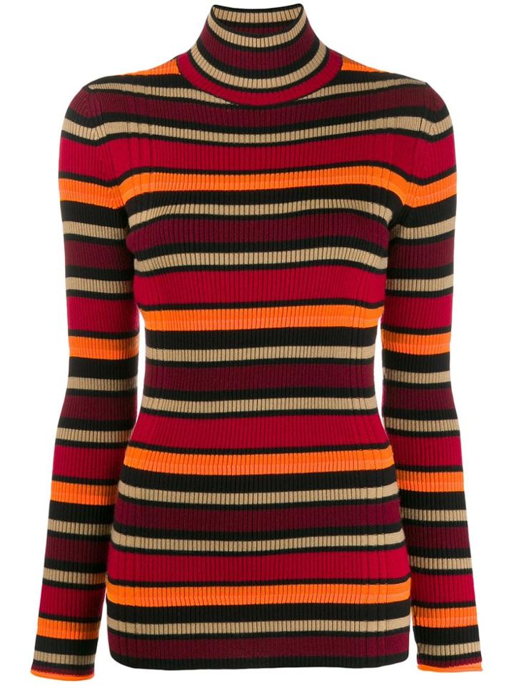 Victoria Victoria Beckham Striped Turtle-neck Sweater - Red