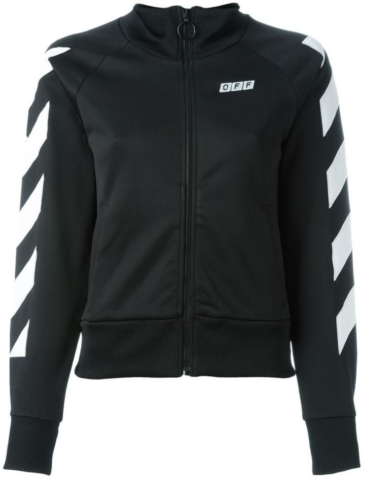 Off-white Striped Sleeved Zipped Sweatshirt, Women's, Size: Xs, Black, Cotton/polyester/viscose