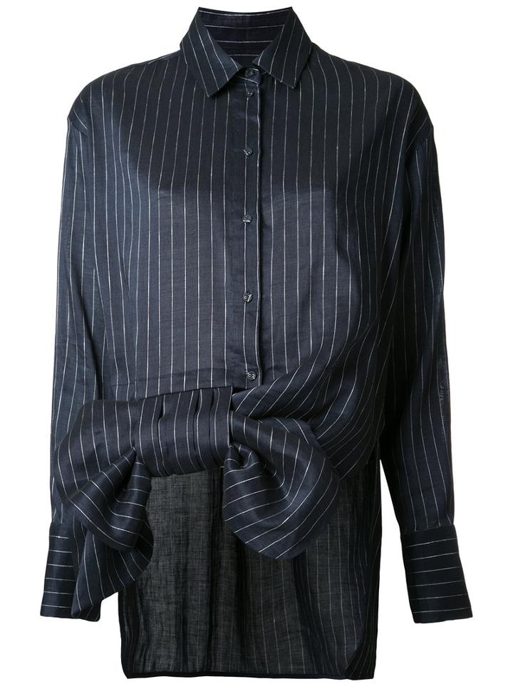 Victoria Victoria Beckham Striped Bow Shirt, Women's, Size: 6, Blue, Cotton/linen/flax/spandex/elastane