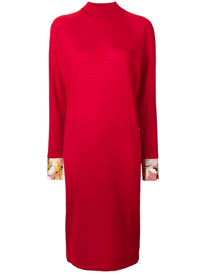 Emilio Pucci Printed Silk Cuff Shift Dress - Red