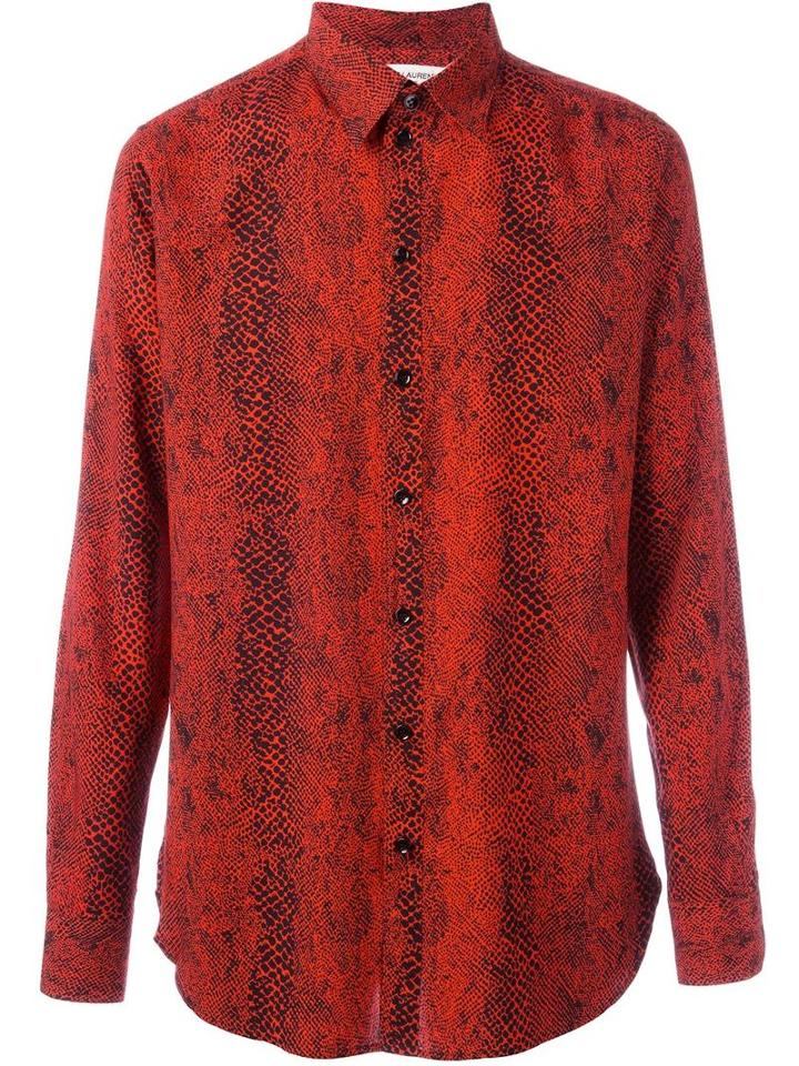 Saint Laurent Serpent Print Shirt, Men's, Size: 41, Red, Viscose