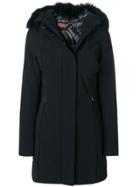 Rrd Furry Trim Hooded Parka Coat - Black