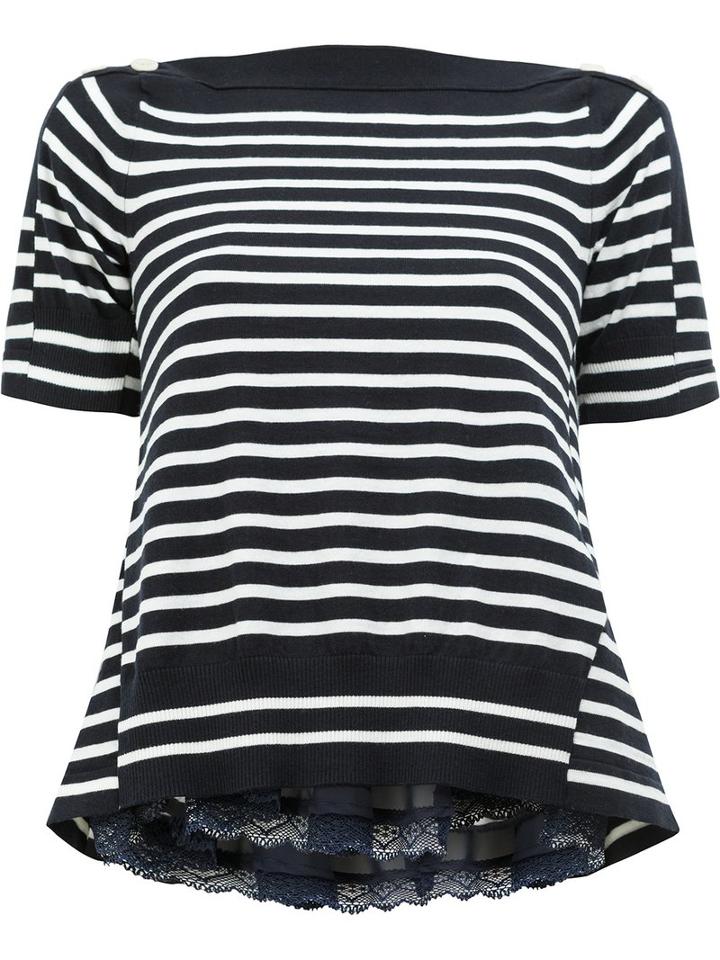 Sacai Striped Knitted Top, Women's, Size: 2, Blue, Cotton/rayon/cashmere/polyester