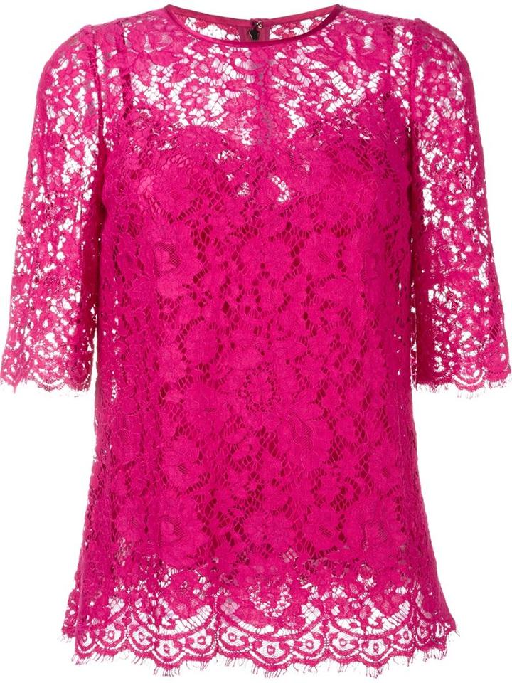 Dolce & Gabbana Floral Lace Top, Women's, Size: 44, Pink/purple, Cotton/viscose/polyamide/polyamide