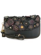Coach Flower Embellished Clutch Bag, Brown, Leather