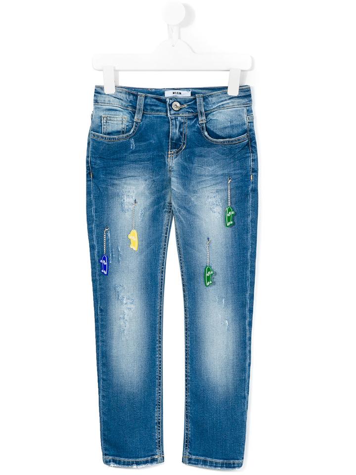 Msgm Kids - Skateboard Charm Jeans - Kids - Cotton/spandex/elastane - 10 Yrs, Girl's, Blue