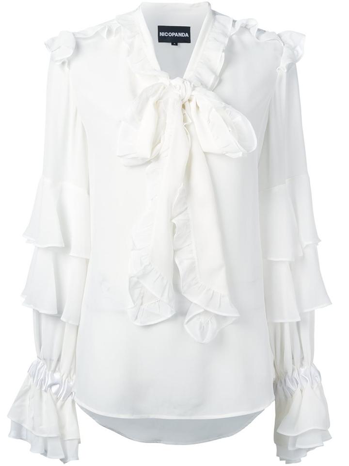 Nicopanda Ruffled Blouse, Women's, Size: 4, White, Silk