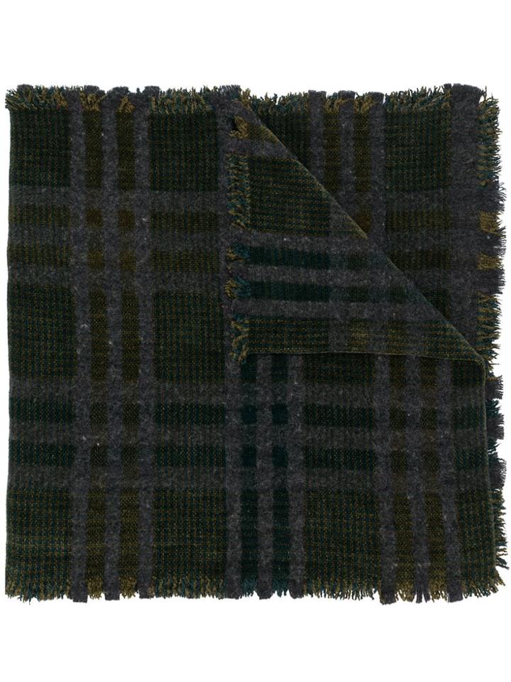 Faliero Sarti Frayed Hem Checked Scarf - Black