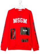 Msgm Kids Teen Logo Tape Printed Sweatshirt - Red