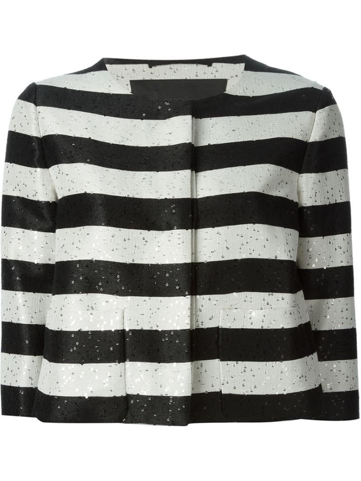 Herno Sequin Striped Cropped Jacket, Women's, Size: 42, Black, Cotton/polyester/viscose/polyester