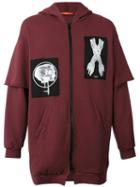 Komakino Patch Zipped Hoodie, Men's, Size: Medium, Red, Cotton