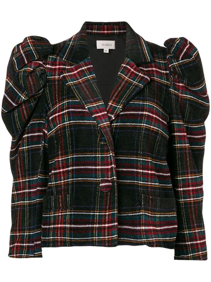 Isa Arfen Puff Shoulder Check Blazer - Black