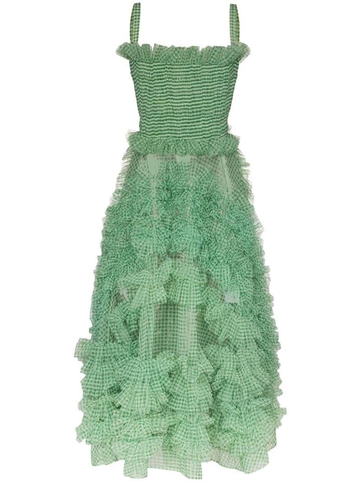 Molly Goddard Gingham Ruffled Midi Dress - Green