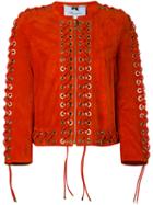 Blumarine - Tie-detail Blazer - Women - Leather - 42, Women's, Red, Leather